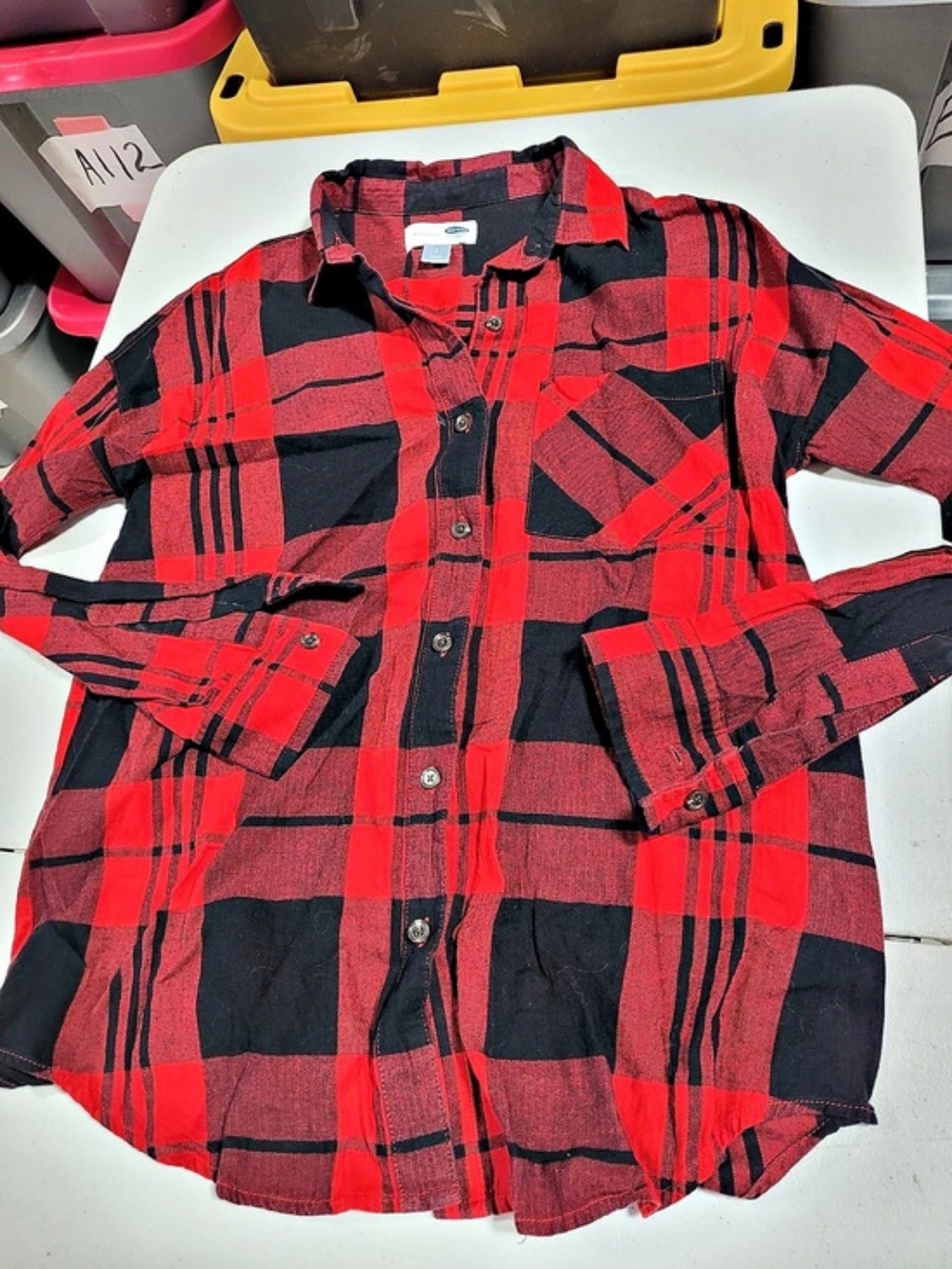 Old Navy The Boyfriend Shirt Plaid Flannel in Red & Black Small